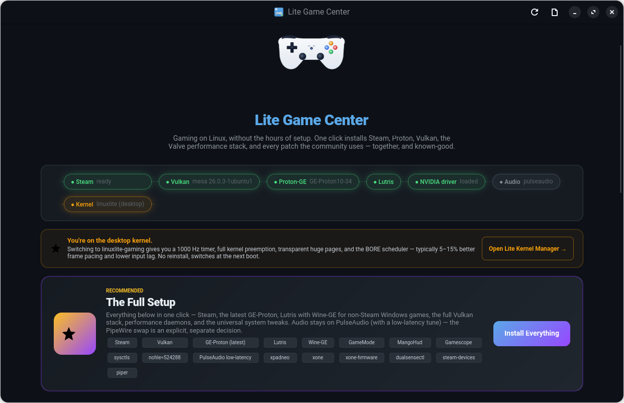 Linux Lite Game Center